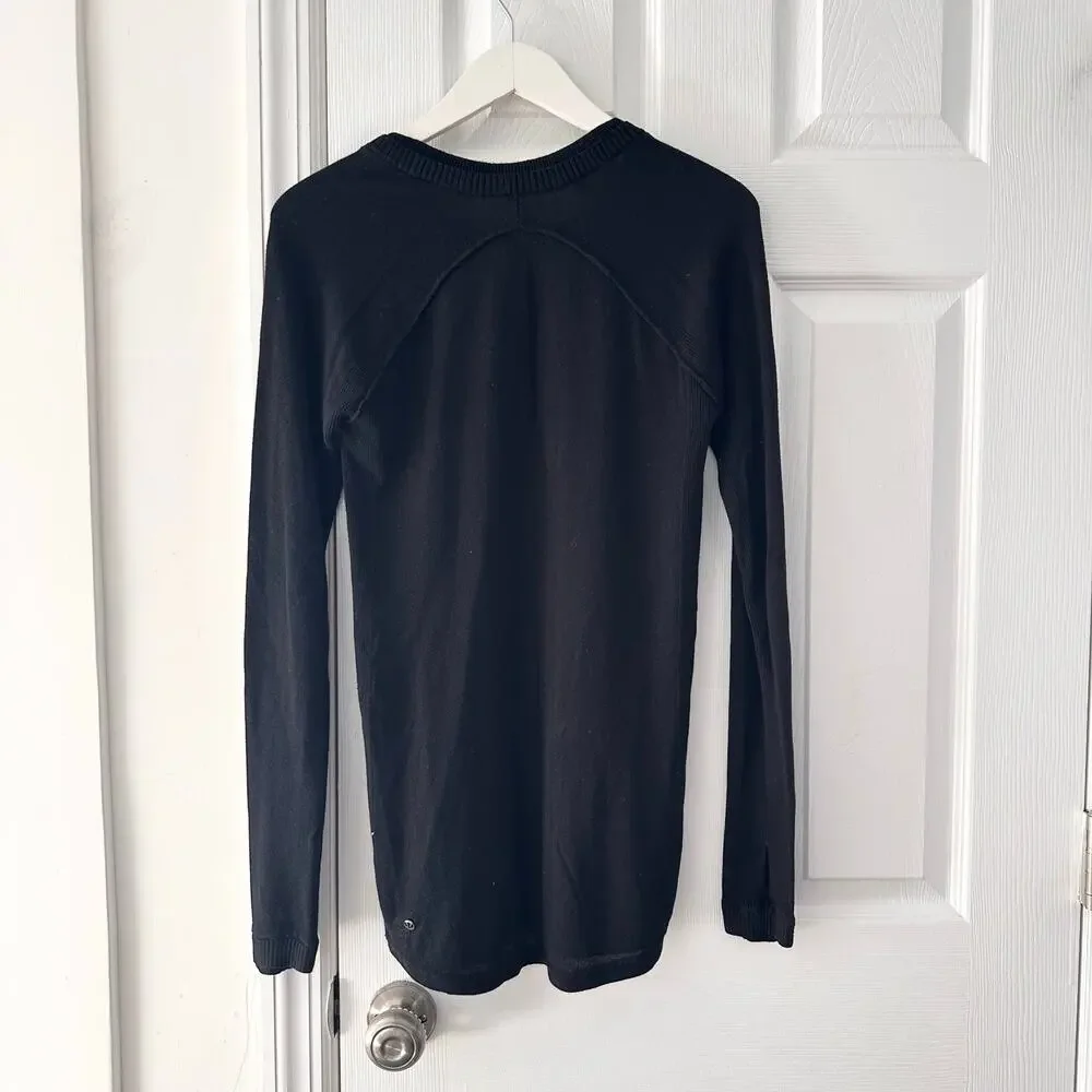 Lululemon Black Sunshine Coast Be Bold Long Sleeve Fitted Sweater M/L Thumbholes - Picture 8 of 9